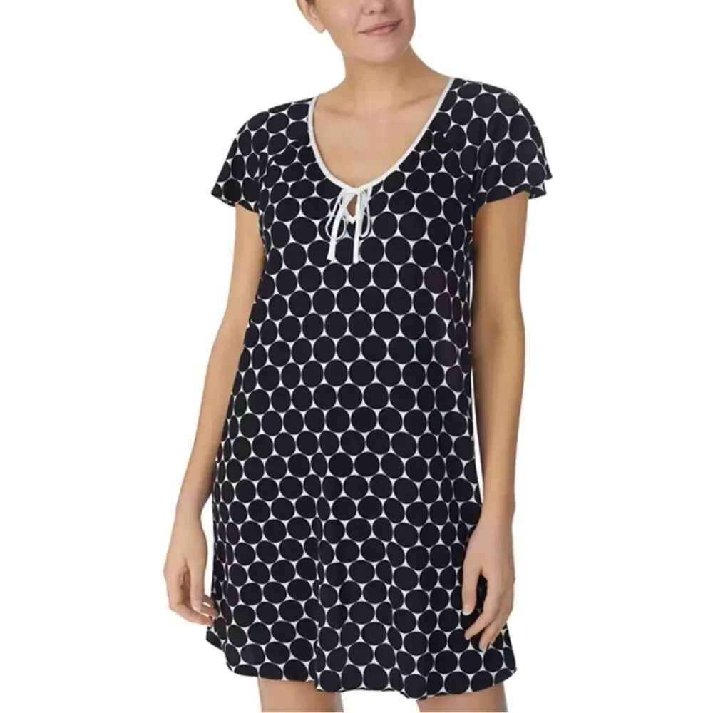 Kate Spade NWT Modal Blend Black Dot Chemise Sleep Shirt Small